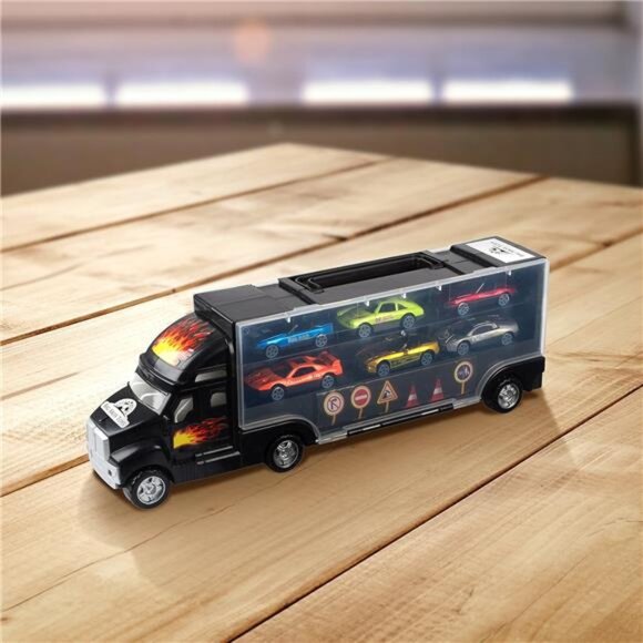 Big Mo's Toys Transport Car Carrier Truck - with 6 Stylish Metal Racing Cars - Picture 3 of 7